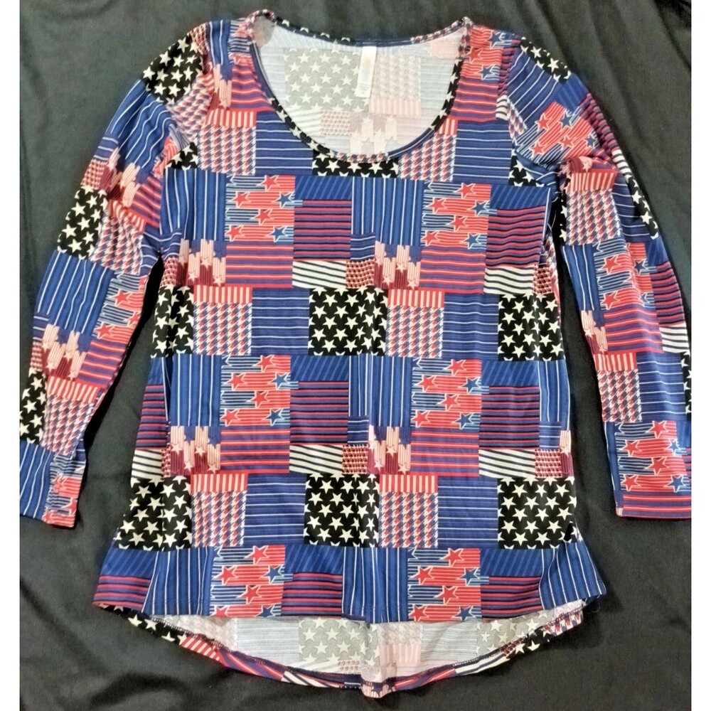 LuLaRoe Lynnae Women’s Medium Patriotic Stars & Stripes Long Sleeve Top NWT